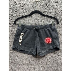 Butter Super Soft‎ Beaded Drawstring Sweat Shorts Black Womens Size L